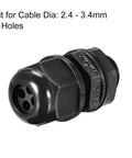 M16 Cable Gland 4 Holes Waterproof IP68 Nylon Joint With Adjustable Locknut For 2.4 to 3.4mm Wire Dia Seals Out Water and Dust Built To Last Rugged Industrial Grade Cable Entry Hub For Electrical Projects., black nylon M16 cable gland with 4 holes for 2.4-3.4mm wires