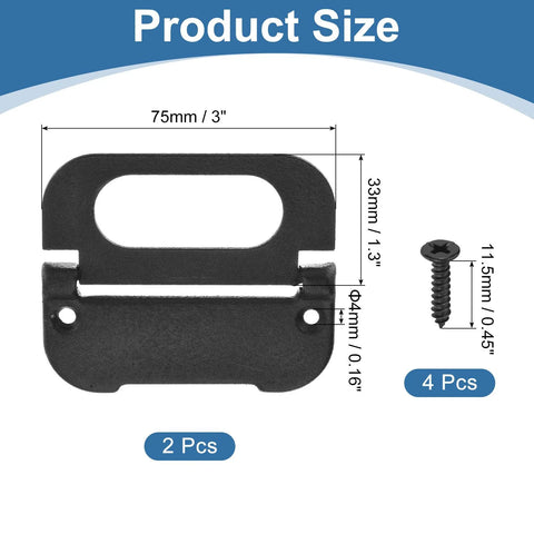 Recessed Flush Pull Door Handle Set 2 Pack Invisible Pull Handles With Screws showing size dimensions and parts in Bright Black Iron Finish.