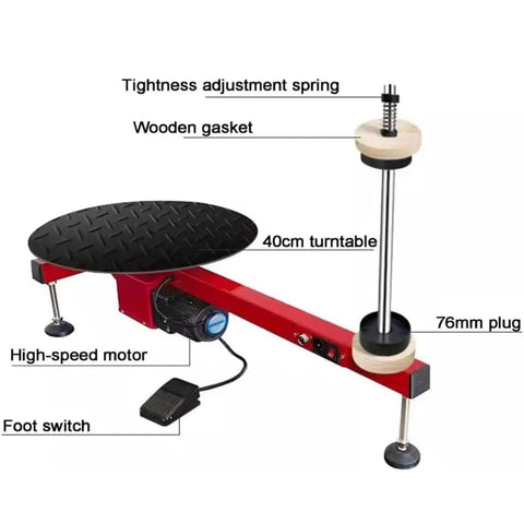 Heavy Duty Electric Stretch Film Packaging Machine With Quick Spin Turntable And Beast Mode Motor Drive for pallet wrapping, showing 40cm turntable and foot switch.