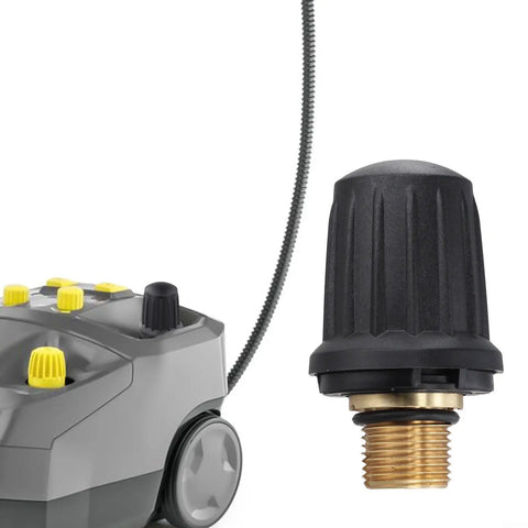 Premium Solid Brass Safety Valve Compatible With Karcher SG4-4 Steam Cleaner Replaces 2.889-104.0 close-up view with connector.