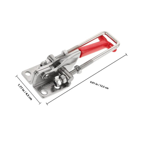 Heavy Duty Adjustable Toggle Latch Clamp for Sliding Doors and Storage Boxes, Tough as Nails Metal Tool, dimensions shown