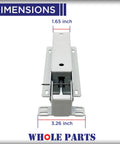 Front view of Upgraded Fridge And Freezer Door Hinge Assembly 297321900 Replacement Part Non OEM Durable Steel with dimensions