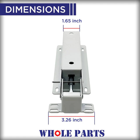 Front view of Upgraded Fridge And Freezer Door Hinge Assembly 297321900 Replacement Part Non OEM Durable Steel with dimensions
