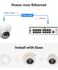 6K 12MP PoE IP Security Camera With Two Way Talk And Smart AI Human Vehicle Detection For Crisp Surveillance Video Color Night Vision With Built In Spotlight And 123-Degree Lens To Lock Down Your Property Day Or Night installation guide showing camera and NVR setup.