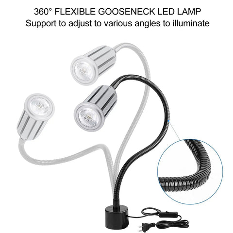 Magnetic LED Work Light 15W 1200LM with flexible gooseneck and base, shown in close-up with 360° adjustable angle arm.