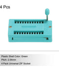 Green plastic shell Must Have Universal ZIF IC Socket 24 Pin 2.54mm Pitch For Microcontrollers, Chips, Breadboards, 4 Pack