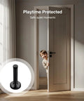 Set Of 10 Black 3.7 Inch Door Stops With Stainless Steel Body And Rubber Bumper, scene of child playing safely with door stopper