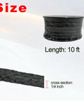Front view: 10 ft spool of black graphite braided compression packing; 1/4 inch cross-section.