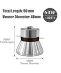 Metal 60W 40kHz transducer part of Beefy 180W Ultrasonic Cleaner PCB Driver Board Kit With 40KHz Transducer For Precise PCB Cleaning And Degreasing In Home Or Shop 220V-240V Ready For Easy Setup And Long Lasting Performance