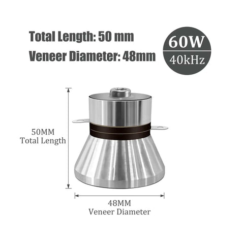 Metal 60W 40kHz transducer part of Beefy 180W Ultrasonic Cleaner PCB Driver Board Kit With 40KHz Transducer For Precise PCB Cleaning And Degreasing In Home Or Shop 220V-240V Ready For Easy Setup And Long Lasting Performance