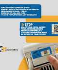 Person checking Samsung refrigerator model for Premium Ice Maker Assembly For Samsung Refrigerators Replacement Kit compatibility.