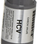 Close-up view of Hunter HC50F50M check valve, 1/2-in female inlet to 1/2-in male outlet, gray body.