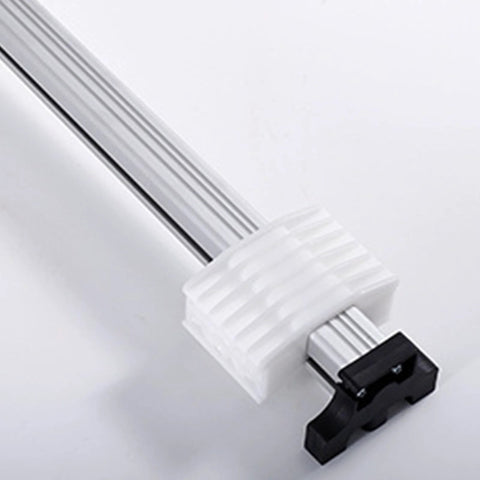 Electric linear actuator with white ribbed slide block and black mounting clip