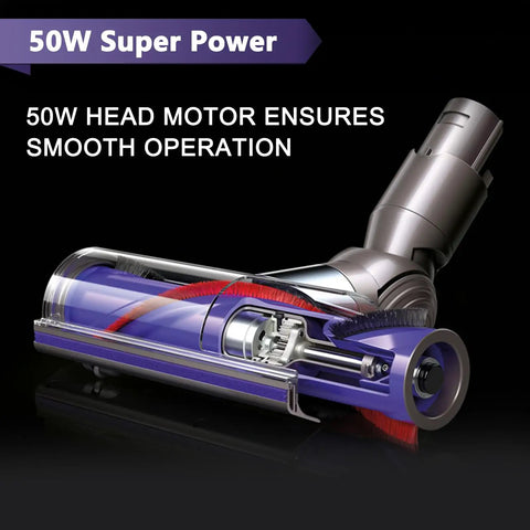 Quick Release Motorhead Cleaner for V6 and SV Series showing 50W motor and roller brush mechanism for vacuums