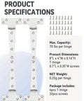 Product specifications of 316 Stainless Steel T Hinges 8X4 Heavy Duty With Screws For Hatch Gate Door Fence Barn Cabinets Windows 4 Pack.