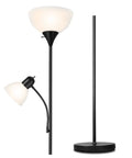 Dope Free Standing Floor Lamp With An Adjustable Reading Light And Main Uplight 3 Way 150W Incandescent Frosted White Shade.