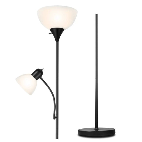 Dope Free Standing Floor Lamp With An Adjustable Reading Light And Main Uplight 3 Way 150W Incandescent Frosted White Shade.