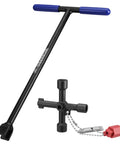 Heavy Duty 28 Inch Water Meter Key With 4 Way Utility Key And Non Slip T Handle For Extended Reach Shut Off Curb Valves Ideal For Outdoor Underground Water Valves And Rural Municipal Use, black steel
