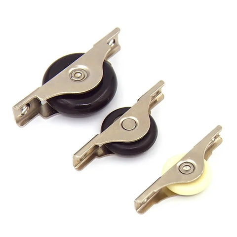 Heavy Duty V Groove Wheel With Silent Nylon Caster For Slick Sliding Door Track Operation Top Pick For Cabinet Wardrobe Window Hardware Upgrade Small Iron Frame Pulley System Load Bearing Roller - three sizes with black and white wheels.