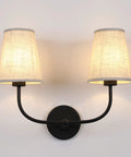 Two Light Wall Sconces With Funnel Linen Fabric Shades Vintage Modern Metal Wall Lamps For Bedroom Living Room Vanity Hallway Stairway And Bathroom Decor