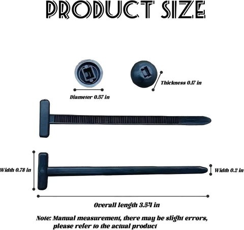 Heavy Duty Cable Tie Buckles Kit For Cars And Home 100Pcs Self Locking Zip Ties And Plastic Retainer Clips dimension layout