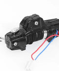Rockin Metal Electric RC Winch For Mini 1/18 Trx4m And 1/24 Fms Crawlers, durable black metal body with electrical wires.