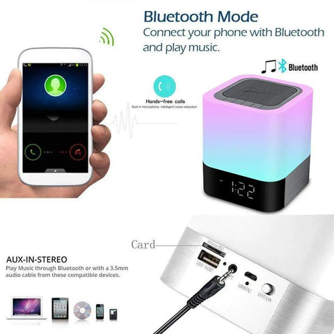 5 In 1 Night Light Bluetooth Speaker MP3 Player Digital Alarm Clock With Touch Control And Color Dimmable LEDs connectivity features