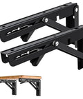 2 Pack Folding Shelf Brackets Set Stainless Steel Collapsible Wall Mounted Triangular Brackets For Shelves Tables Heavy Duty Load Bearing