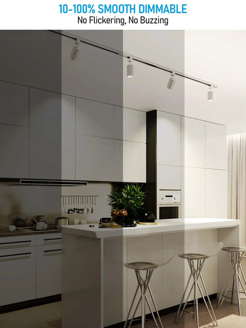 Modern kitchen with 8.5W Dimmable H Track Lighting Heads 600LM CRI90 4000K Cool White Matte White Pack Of 4 ETL FCC overhead