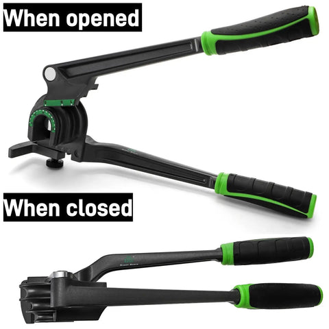 Pumtus 3 In 1 Manual Tube Bender For Copper Pipe 128 Inch And Brass Tubing Bending Tool with rubber handle, shown open and closed.