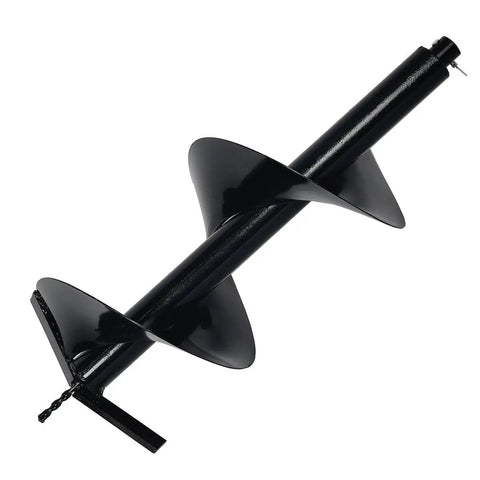 V-Type 63cc Gas Post Hole Digger One Man Auger With 12 Inch Bit Set, close-up of 12-inch black metal auger bit.