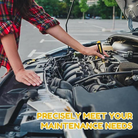 Front view: automotive tool set with yellow-handled pick and hook used by mechanic under car hood