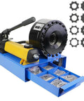 Heavy Duty Hydraulic Hose Crimper With Seven Die Sets Straight Up Portable Crimping Tool For Auto And Farm Pipe Repair 6 To 25 Mm Range, detailed view of tool with seven die sets.