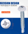 Tough As Nails White Pan Head Machine Screws For Rv Maintenance And Custom Builds With Self Drilling Alloy Steel Fasteners And Premium Zinc Coating In Pack Of 100 Units shown in size 1 inch with precise dimensions.