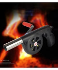 Portable Manual Hand Crank Air Blower Fire Up Campfires Fast Heavy Duty Metal Stoker Bellows Pump with easy grip handle.