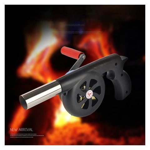 Portable Manual Hand Crank Air Blower Fire Up Campfires Fast Heavy Duty Metal Stoker Bellows Pump with easy grip handle.