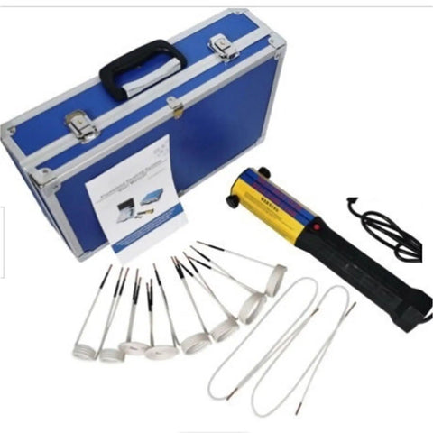 Get The 1000W Eight Coil Frameless Magnetic Induction Heater With LED Light Non Slip Grip To Blast Off Rusty Bolts Stripped Gears Seized Bearings Fast For Tough Garage Projects Daily with carrying case, heating coils, and tool.