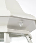Close-up of top detail on Three Light Outdoor Post Lantern With Clear Beveled Glass Panels In White Finish 21 Inch Tall Traditional Post Mount