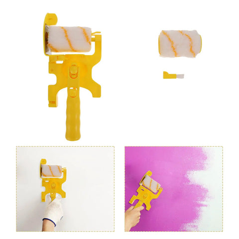 Yellow Corner Paint Roller Brush For Drywall And Door Frames Interior Walls Smooth No Sweat Finishing With Sturdy Grip Handle with foam pad.