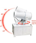 Industrial Fog Cannon System With Long Throw Atomization And Stable Support Frame shown with rotation angles.