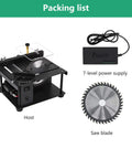 Killer Slick Mini Table Saw Electric Rotary Tool With Variable Speed Motor showing packing list, including saw blade and power supply.