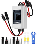 Heavy Duty Two Pole AC DC Disconnect Switch Box IP65 Weatherproof Battery Cutoff Isolator for Solar Panels with connectors.