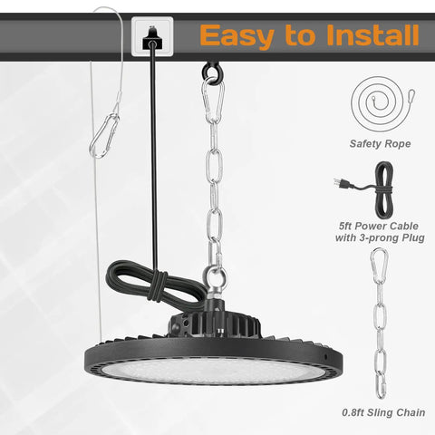 2 Pack UFO LED High Bay Lights for Barn Garage Warehouse Basement Workshop Wet Location 150W 21000LM 6000K with hanging chain