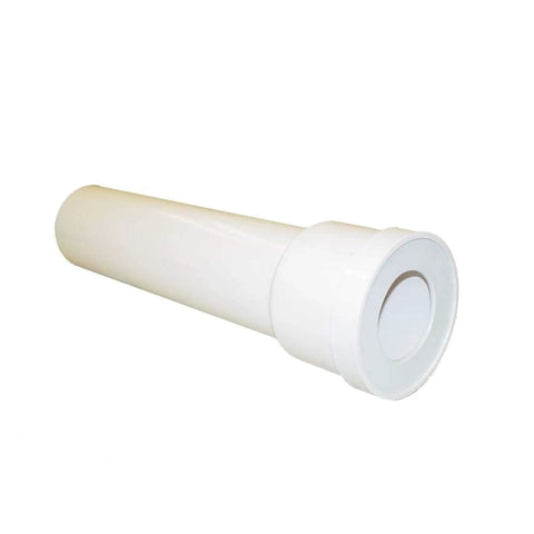 18 Inch Toilet Extension Pipe With Sealed Gasket For Leak Prevention shown in white with sealed gasket