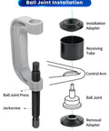 Heavy Duty Ball Joint Press Kit With U Joint Removal Tool And 4WD Adapters For Most 2WD And 4WD Cars And Light Trucks Built From Solid Carbon Steel With Anti Rust Finish diagram showing installation