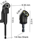 Flexible Drill Bit Extension Set With Magnetic Bit Holder 105 Degree And 360 Degree Right Angle Drill Adapters dimensions