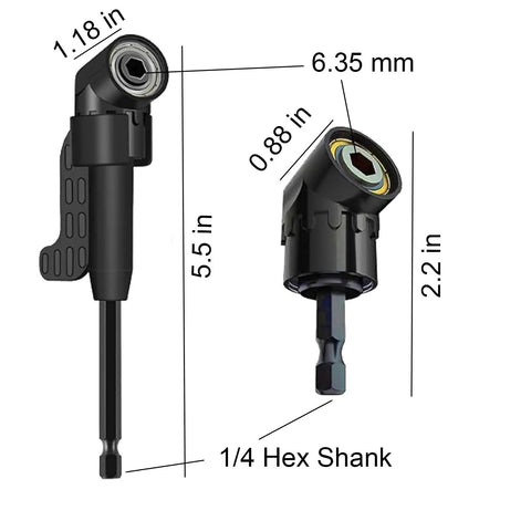 Flexible Drill Bit Extension Set With Magnetic Bit Holder 105 Degree And 360 Degree Right Angle Drill Adapters dimensions