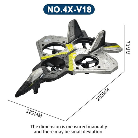 Ready To Fly RC Jet Plane For Kids And Adults shown with dimensions, lightweight and durable foam design.
