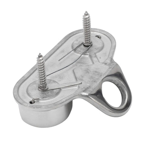 Bottom view of Beefy Cam Cleat For 5-15mm Rope, 316 Stainless Steel Boat Kayak Cleat With Fairlead Ring, 85x38mm base, 16mm mount hole.