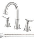2-Handle 8 Inch Widespread Bathroom Sink Faucet With Brushed Nickel Finish, 360 Degree Swivel Spout, 3 Hole Installation, Pop Up Drain, cUPC Hoses, Solid Brass Construction, Durable Lavatory Vanity Faucet